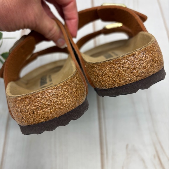 Birkenstock Arizona Double Strap Leather Sandals Metallic Copper Suede Sz EU 39 - Picture 6 of 14